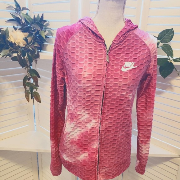 Nike Tops - NIKE PINK TIE DYE PUCKET HOODED PINK WHITE SWEAT JACKET SIZE LARGE